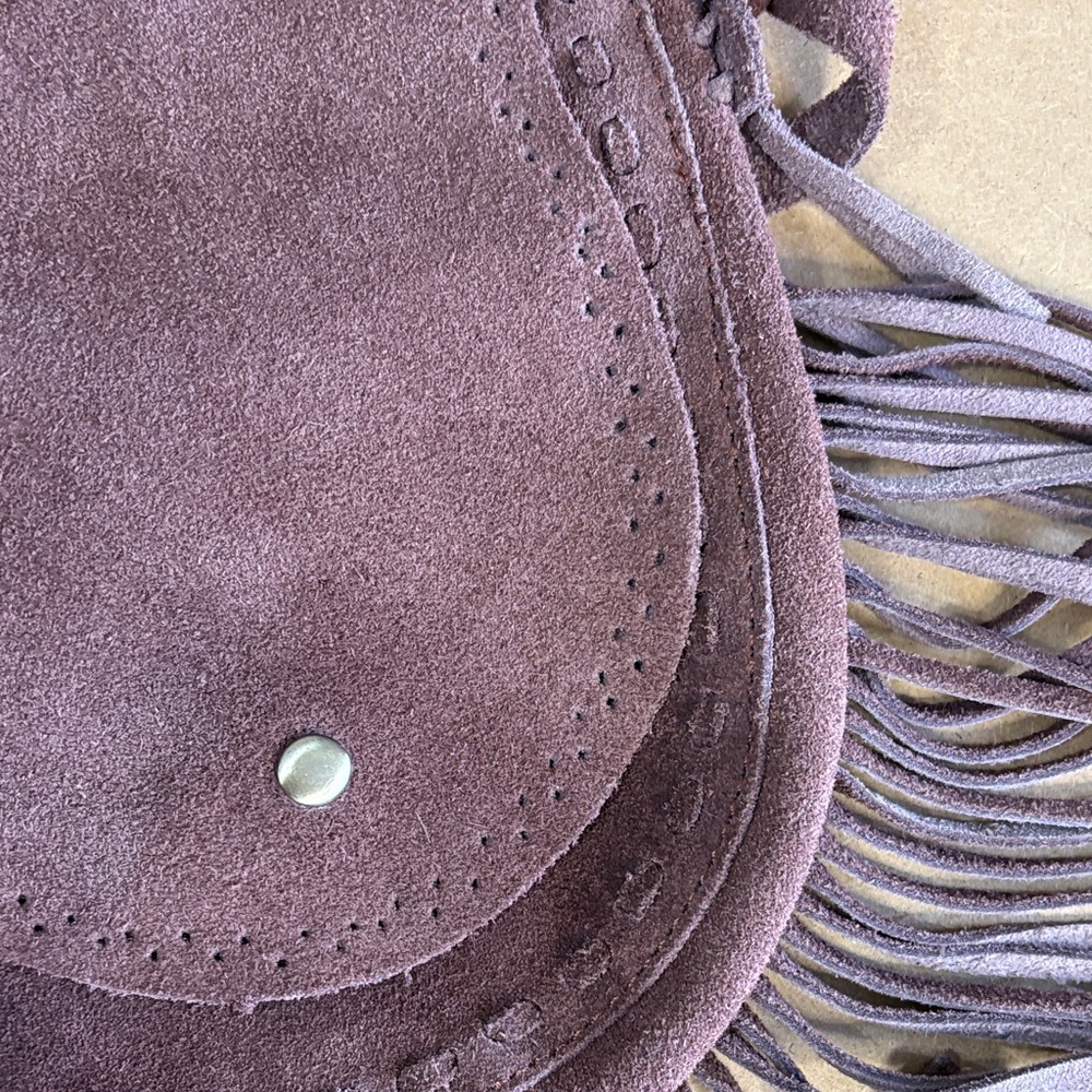 Vintage Brown Suede Crossbody Mini Bag Boho Y2K Festival Western Cowgirl Fringe - Picture 11 of 11